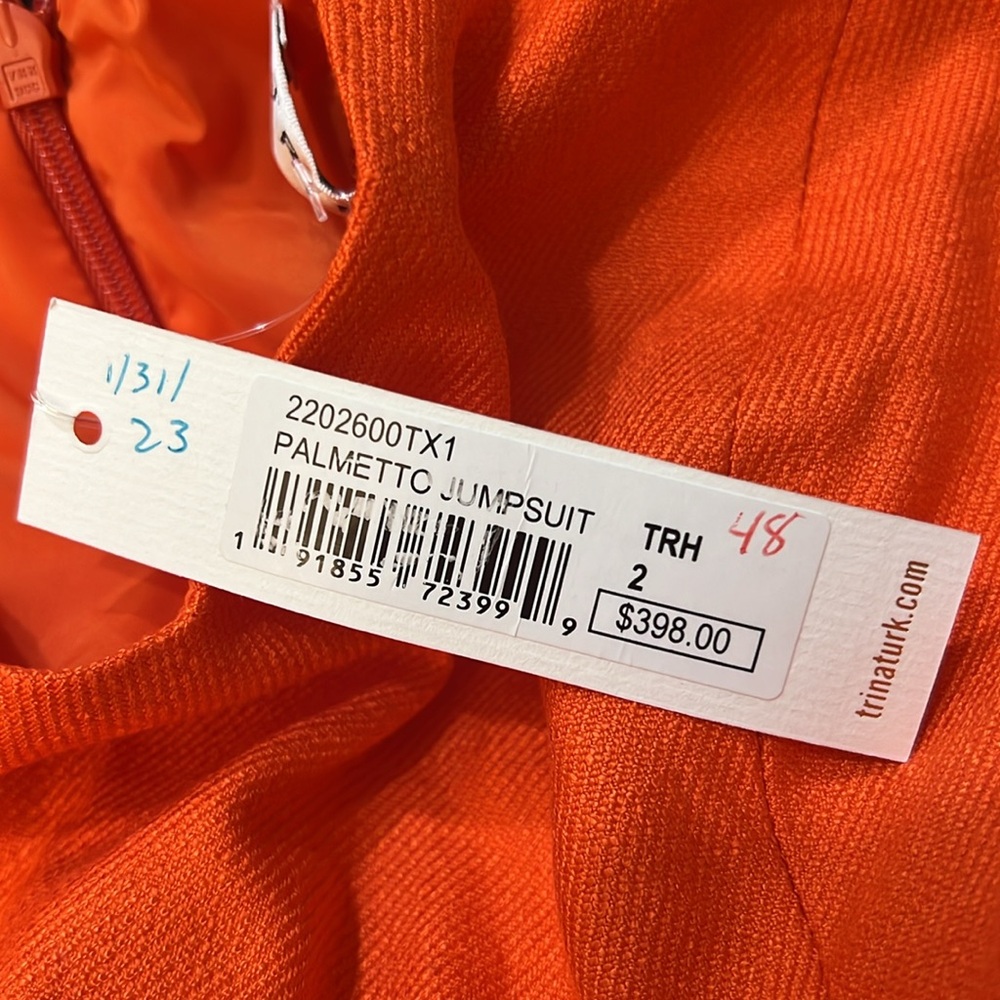 NWT Trina Turk Orange Palmetto Sleeveless Twill Jumpsuit Size 2 MSRP $398 - Picture 5 of 9